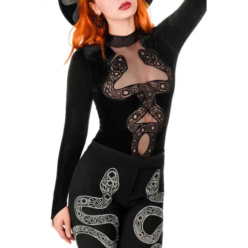 Restyle - Cathedral Snake Bodysuit - Zwart